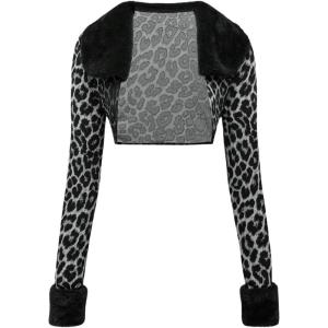 imageMakeMeChic Womens Cheetah Print Tops Y2K Cardigan Fuzzy Shrugs Open Front Long Sleeve Crop TopsGrey B