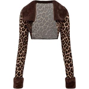 imageMakeMeChic Womens Cheetah Print Tops Y2K Cardigan Fuzzy Shrugs Open Front Long Sleeve Crop TopsMulticolor