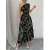 imageMakeMeChic Womens Casual Striped Cut Out One Shoulder Sleeveless High Waist Summer A Line Maxi DressesArmy Green