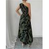 imageMakeMeChic Womens Casual Striped Cut Out One Shoulder Sleeveless High Waist Summer A Line Maxi DressesArmy Green