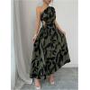 imageMakeMeChic Womens Casual Striped Cut Out One Shoulder Sleeveless High Waist Summer A Line Maxi DressesArmy Green