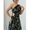 imageMakeMeChic Womens Casual Striped Cut Out One Shoulder Sleeveless High Waist Summer A Line Maxi DressesArmy Green