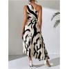imageMakeMeChic Womens Casual Striped Cut Out One Shoulder Sleeveless High Waist Summer A Line Maxi DressesBeige and Black