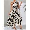 imageMakeMeChic Womens Casual Striped Cut Out One Shoulder Sleeveless High Waist Summer A Line Maxi DressesBeige and Black