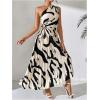 imageMakeMeChic Womens Casual Striped Cut Out One Shoulder Sleeveless High Waist Summer A Line Maxi DressesBeige and Black