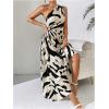 imageMakeMeChic Womens Casual Striped Cut Out One Shoulder Sleeveless High Waist Summer A Line Maxi DressesBeige and Black