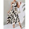 imageMakeMeChic Womens Casual Striped Cut Out One Shoulder Sleeveless High Waist Summer A Line Maxi DressesBeige and Black