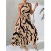 imageMakeMeChic Womens Casual Striped Cut Out One Shoulder Sleeveless High Waist Summer A Line Maxi DressesBrown