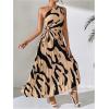 imageMakeMeChic Womens Casual Striped Cut Out One Shoulder Sleeveless High Waist Summer A Line Maxi DressesBrown