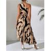 imageMakeMeChic Womens Casual Striped Cut Out One Shoulder Sleeveless High Waist Summer A Line Maxi DressesBrown