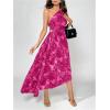 imageMakeMeChic Womens Casual Striped Cut Out One Shoulder Sleeveless High Waist Summer A Line Maxi DressesHot Pink