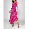 imageMakeMeChic Womens Casual Striped Cut Out One Shoulder Sleeveless High Waist Summer A Line Maxi DressesHot Pink