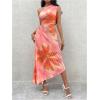 imageMakeMeChic Womens Casual Striped Cut Out One Shoulder Sleeveless High Waist Summer A Line Maxi DressesOrange a