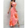 imageMakeMeChic Womens Casual Striped Cut Out One Shoulder Sleeveless High Waist Summer A Line Maxi DressesOrange a