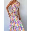 imageMakeMeChic Womens Casual Striped Cut Out One Shoulder Sleeveless High Waist Summer A Line Maxi DressesPurple