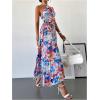 imageMakeMeChic Womens Casual Striped Cut Out One Shoulder Sleeveless High Waist Summer A Line Maxi DressesRed and Blue