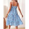 imageMakeMeChic Womens Cherry Gingham Cami Dress Spaghetti Strap Ruffle Tiered Summer Midi DressesBlue