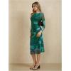 imageMakeMeChic Womens Elegant Tie Dye Mesh Ruched Long Sleeve Round Neck Bodycon Midi Long DressesGreen
