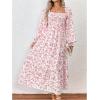 imageMakeMeChic Womens Floral Lantern Long Sleeve Dress Square Neck Ruffle Hem Dresses Shirred A Line Vacation DressesRed