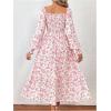 imageMakeMeChic Womens Floral Lantern Long Sleeve Dress Square Neck Ruffle Hem Dresses Shirred A Line Vacation DressesRed