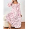imageMakeMeChic Womens Floral Lantern Long Sleeve Dress Square Neck Ruffle Hem Dresses Shirred A Line Vacation DressesRed