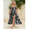 imageMakeMeChic Womens Floral Maxi Dress Cold Shoulder Split Thigh Belted A Line Long Summer DressBlack and White
