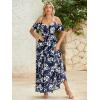 imageMakeMeChic Womens Floral Maxi Dress Cold Shoulder Split Thigh Belted A Line Long Summer DressNavy Blue