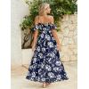 imageMakeMeChic Womens Floral Maxi Dress Cold Shoulder Split Thigh Belted A Line Long Summer DressNavy Blue