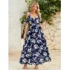 imageMakeMeChic Womens Floral Maxi Dress Cold Shoulder Split Thigh Belted A Line Long Summer DressNavy Blue