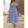 imageMakeMeChic Womens Floral Print Boho Dress Off Shoulder Shirred Split Thigh Midi Long DressesBmulticolor