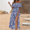 imageMakeMeChic Womens Floral Print Boho Dress Off Shoulder Shirred Split Thigh Midi Long DressesBmulticolor