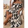 imageMakeMeChic Womens Floral Print Boho Dress Off Shoulder Shirred Split Thigh Midi Long DressesEmulticolor