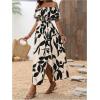 imageMakeMeChic Womens Floral Print Boho Dress Off Shoulder Shirred Split Thigh Midi Long DressesEmulticolor