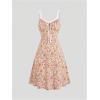 imageMakeMeChic Womens Floral Print Lace Trim A Line Dress Shirred Ruched Bust Summer Midi DressMulticolor