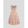 imageMakeMeChic Womens Floral Print Lace Trim A Line Dress Shirred Ruched Bust Summer Midi DressMulticolor
