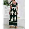 imageMakeMeChic Womens Floral Print Layered Short Sleeve Square Neck Ruffle High Waist A Line Summer Long DressBlack