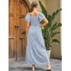 imageMakeMeChic Womens Floral Print Layered Short Sleeve Square Neck Ruffle High Waist A Line Summer Long DressBlue B