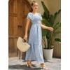 imageMakeMeChic Womens Floral Print Layered Short Sleeve Square Neck Ruffle High Waist A Line Summer Long DressBlue B