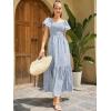 imageMakeMeChic Womens Floral Print Layered Short Sleeve Square Neck Ruffle High Waist A Line Summer Long DressBlue B