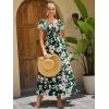 imageMakeMeChic Womens Floral Print Layered Short Sleeve Square Neck Ruffle High Waist A Line Summer Long DressGreen B