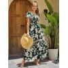 imageMakeMeChic Womens Floral Print Layered Short Sleeve Square Neck Ruffle High Waist A Line Summer Long DressGreen B
