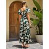 imageMakeMeChic Womens Floral Print Layered Short Sleeve Square Neck Ruffle High Waist A Line Summer Long DressGreen B