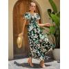 imageMakeMeChic Womens Floral Print Layered Short Sleeve Square Neck Ruffle High Waist A Line Summer Long DressGreen B