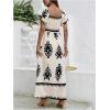 imageMakeMeChic Womens Floral Print Layered Short Sleeve Square Neck Ruffle High Waist A Line Summer Long DressMulticolor