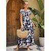 imageMakeMeChic Womens Floral Print Layered Short Sleeve Square Neck Ruffle High Waist A Line Summer Long DressNavy Blue