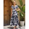 imageMakeMeChic Womens Floral Print Layered Short Sleeve Square Neck Ruffle High Waist A Line Summer Long DressNavy Blue