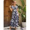 imageMakeMeChic Womens Floral Print Layered Short Sleeve Square Neck Ruffle High Waist A Line Summer Long DressNavy Blue