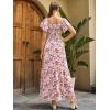 imageMakeMeChic Womens Floral Print Layered Short Sleeve Square Neck Ruffle High Waist A Line Summer Long DressRed B