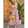 imageMakeMeChic Womens Floral Print Layered Short Sleeve Square Neck Ruffle High Waist A Line Summer Long DressRed B