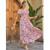 imageMakeMeChic Womens Floral Print Layered Short Sleeve Square Neck Ruffle High Waist A Line Summer Long DressRed B